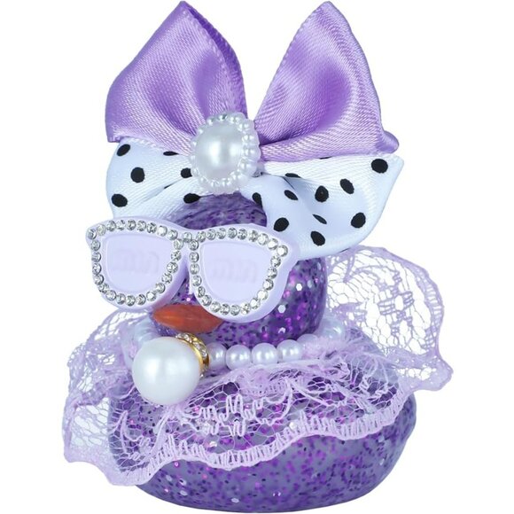 Rubber Duck Dashboard Ornament with Bow, Sunglasses, Necklace & Skirt - Purple - Picture 1 of 4